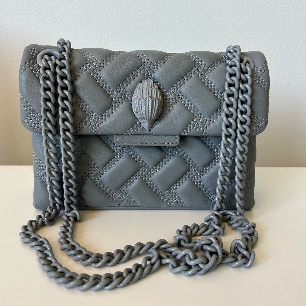 Kurt Greiger Kensington Mini Quilted Patent Grey Leather Crossbody Bag